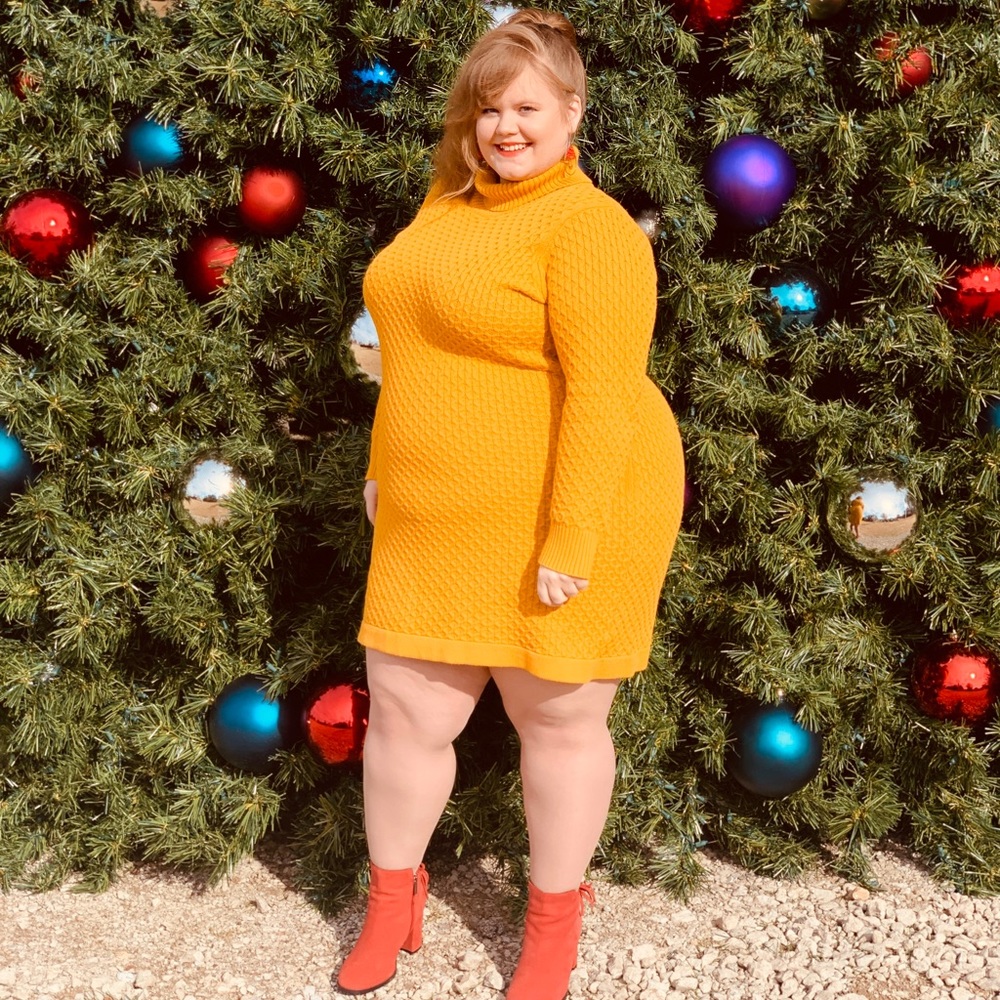 Gold Turtleneck Sweater Dress